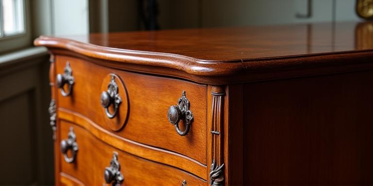 Alte, antike Kommode aus Holz, professionell restauriert und glänzend