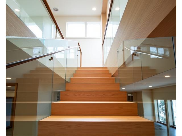 Moderne Holztreppe mit Glas